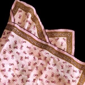 Lovely Pink Tulip Signed Anne Klein Silk Chiffon Scarf 24” Square Burgundy